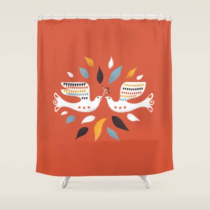 Festive Doves - Folk Illustration Shower Curtain