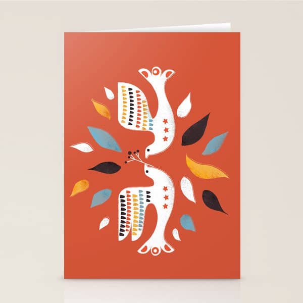 Festive Doves - Folk Illustration Stationery Card