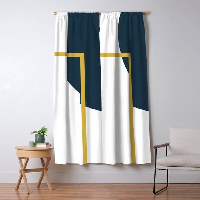 Fusion Minimalist Geometric Abstract In Mustard Yellow, Navy Blue, And White Window Curtain