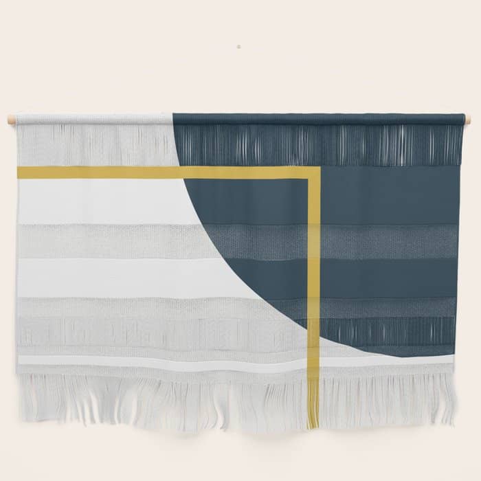 Fusion Minimalist Geometric Abstract In Mustard Yellow, Navy Blue, And White Wall Hanging