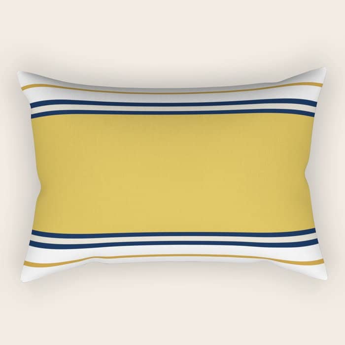 Wide And Thin Stripes Color Block Pattern In Mustard Yellow, Navy Blue, Ivory, And White Rectangular Pillow
