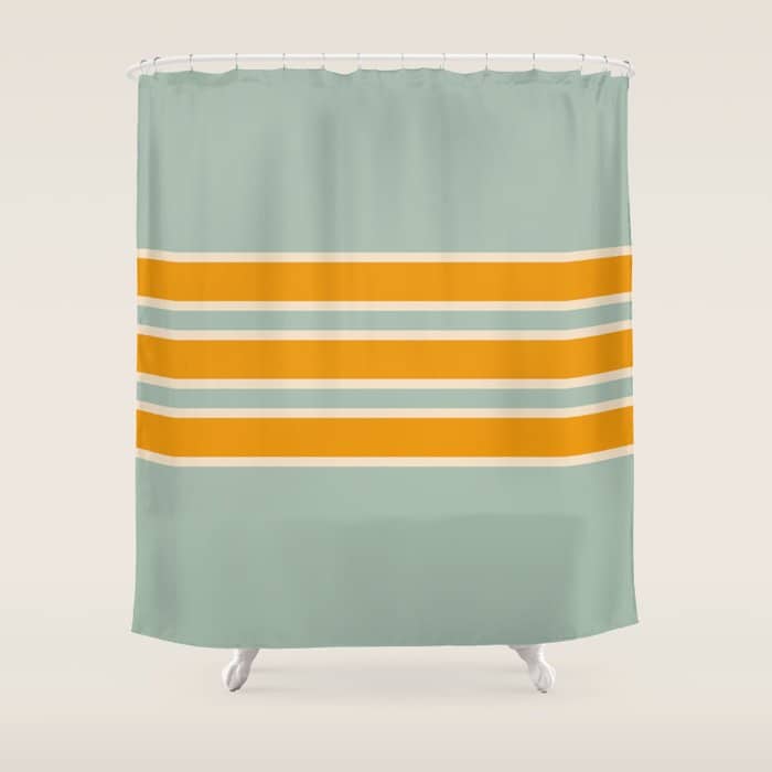 70s Style Mint Orange White Retro Stripes Pomona Shower Curtain