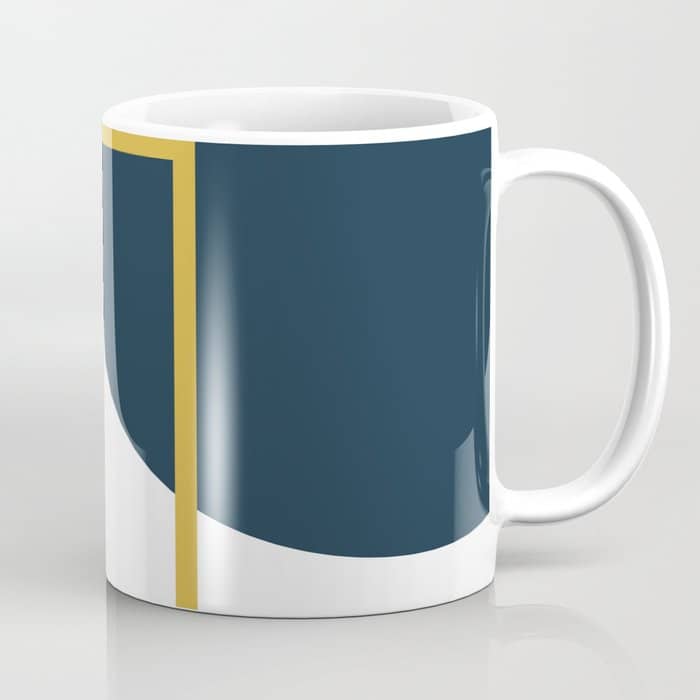 Fusion Minimalist Geometric Abstract In Mustard Yellow, Navy Blue, And White Coffee Mug