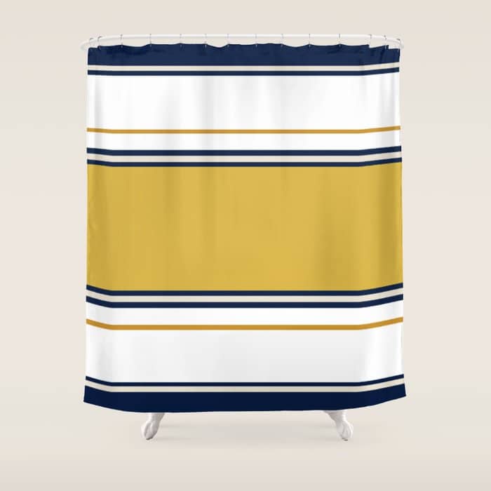 Wide And Thin Stripes Color Block Pattern In Mustard Yellow, Navy Blue, Ivory, And White Shower Curtain