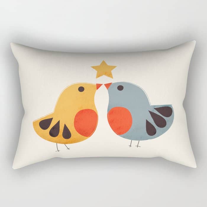 Festive Birds And Star Rectangular Pillow