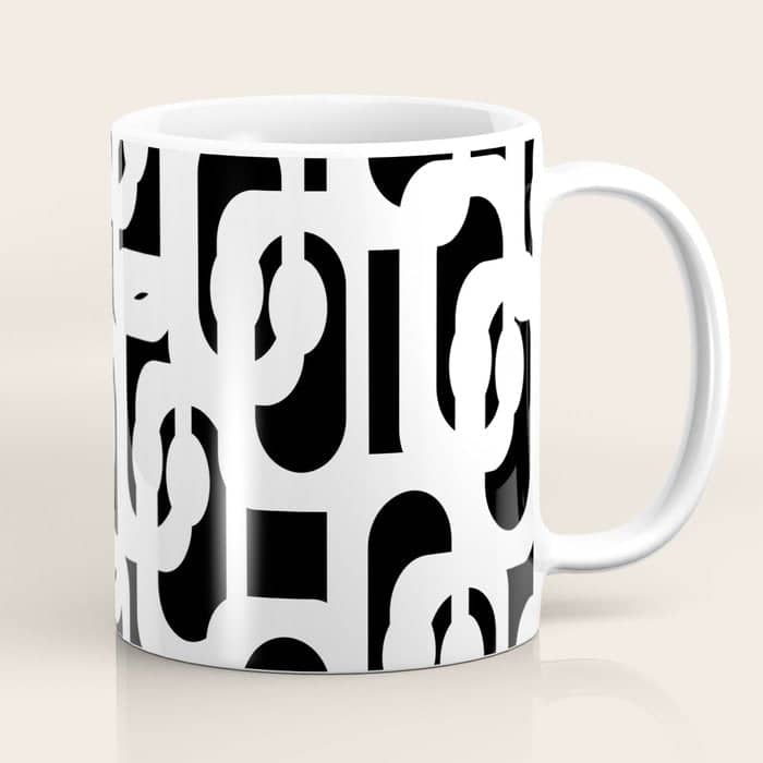 Black And White Mid-Century Modern Loop Pattern Coffee Mug