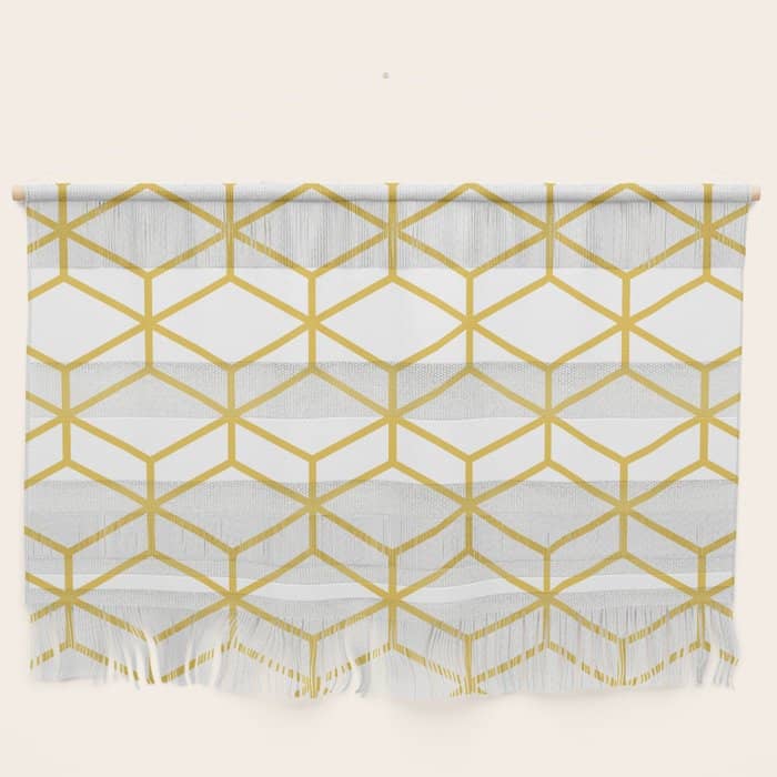 Geometric Honeycomb Lattice In Mustard Yellow And White. Modern Clean Minimalist Wall Hanging