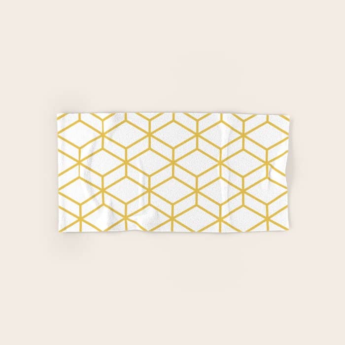 Geometric Honeycomb Lattice In Mustard Yellow And White. Modern Clean Minimalist Bath Towel