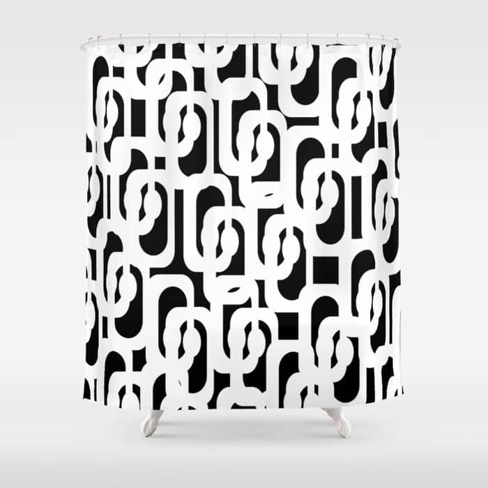 Black And White Mid-Century Modern Loop Pattern Shower Curtain