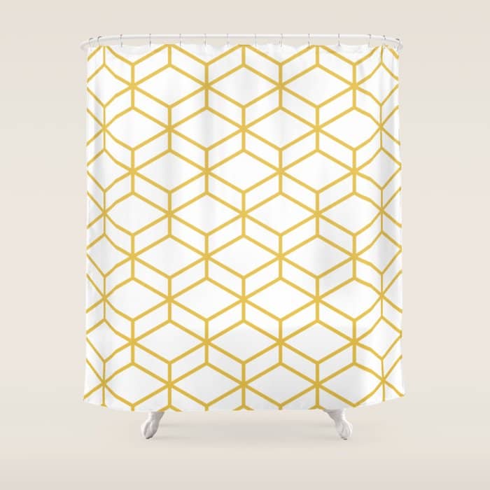 Geometric Honeycomb Lattice In Mustard Yellow And White. Modern Clean Minimalist Shower Curtain
