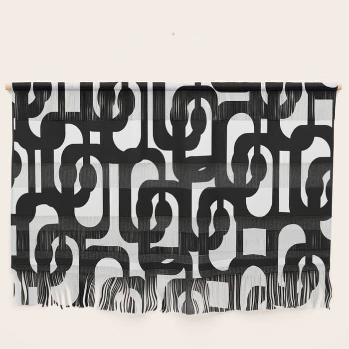 Black And White Mid-Century Modern Loop Pattern Wall Hanging