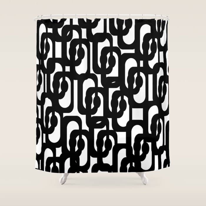 Black And White Mid-Century Modern Loop Pattern Shower Curtain