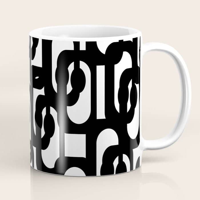 Black And White Mid-Century Modern Loop Pattern Coffee Mug