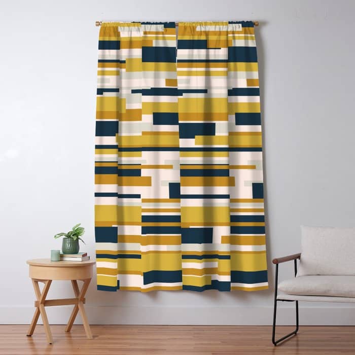 Wright Mid-Century Modern Abstract In Mustard Yellow, Navy Blue, Pale Blush Window Curtain
