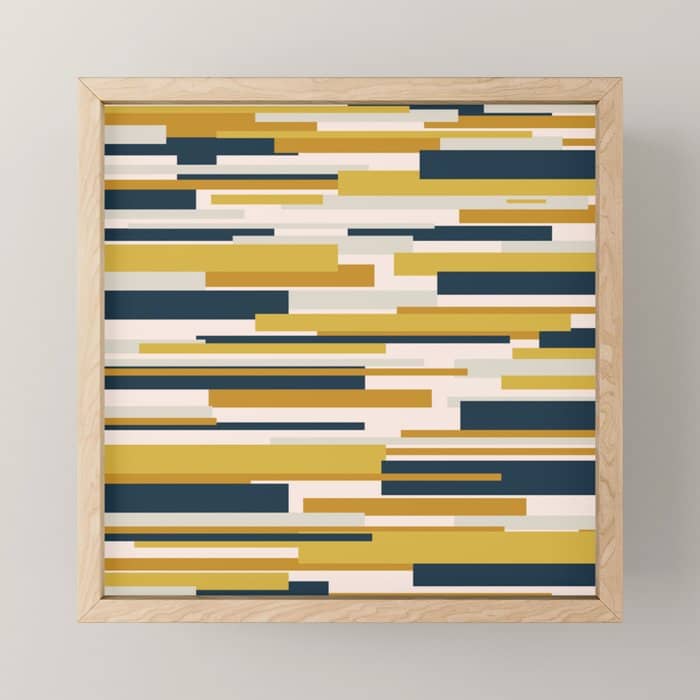 Wright Mid-Century Modern Abstract In Mustard Yellow, Navy Blue, Pale Blush Mini Art Print