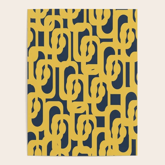 Mustard Yellow And Navy Blue Mid-Century Modern Loop Pattern Poster