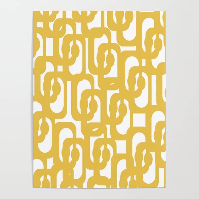 Mustard Yellow And White Mid-Century Modern Loop Pattern Poster