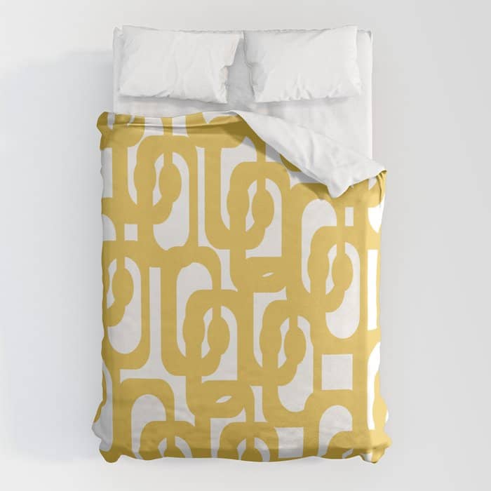 Mustard Yellow And White Mid-Century Modern Loop Pattern Duvet Cover