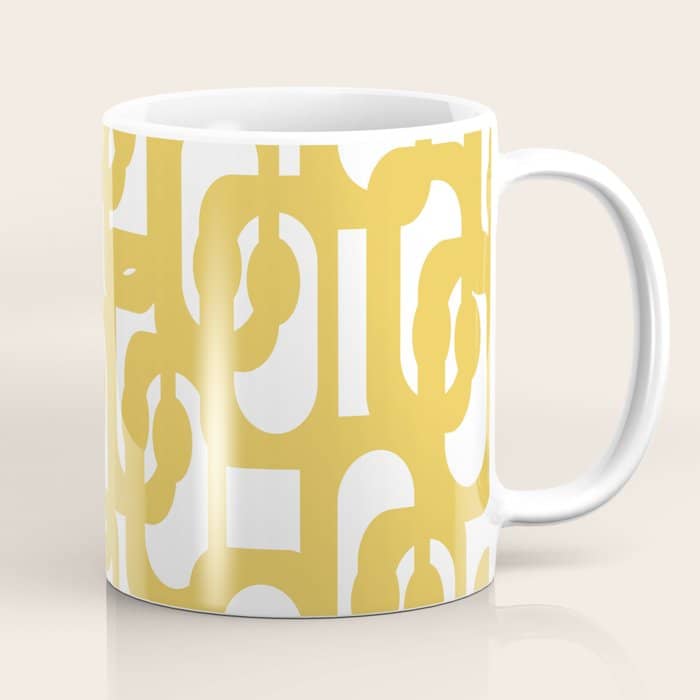 Mustard Yellow And White Mid-Century Modern Loop Pattern Coffee Mug