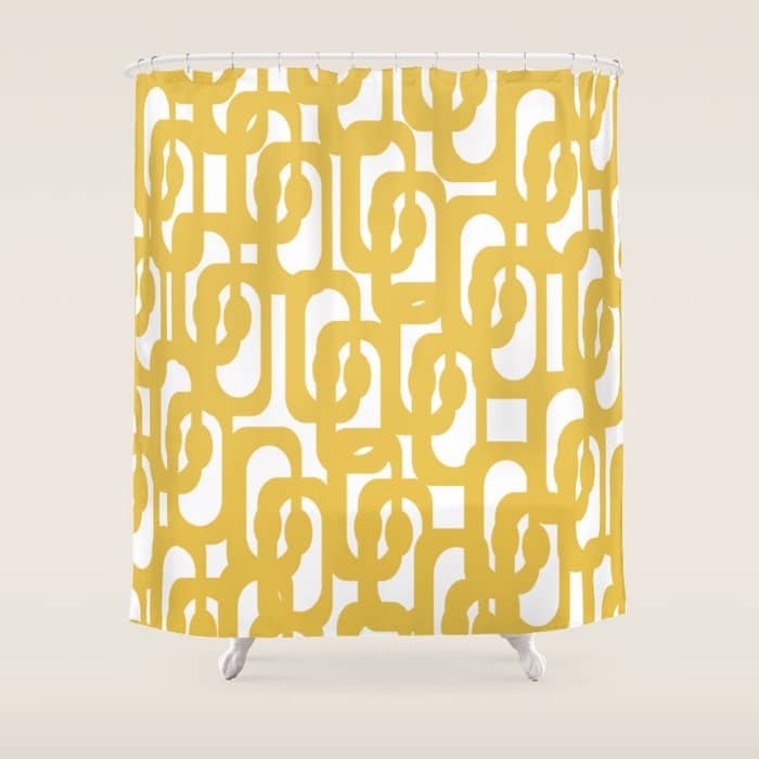 Mustard Yellow And White Mid-Century Modern Loop Pattern Shower Curtain