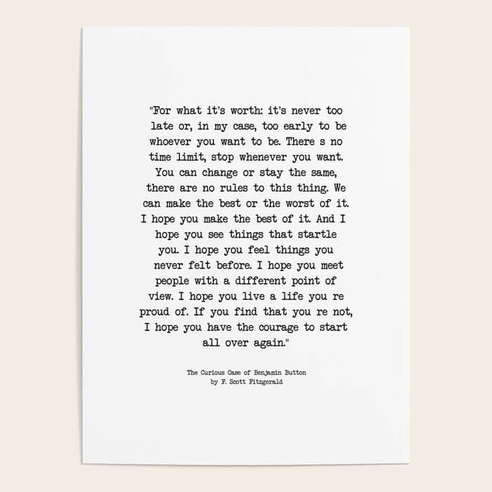 It'S Never Too Late Benjamin Button Poster