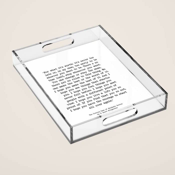 It'S Never Too Late Benjamin Button Acrylic Tray
