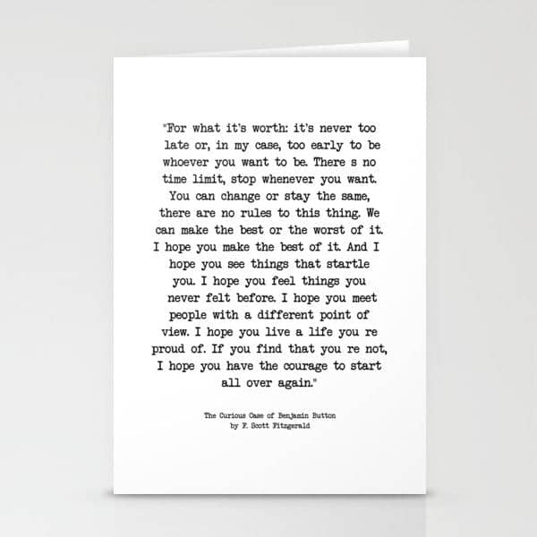 It'S Never Too Late Benjamin Button Stationery Card