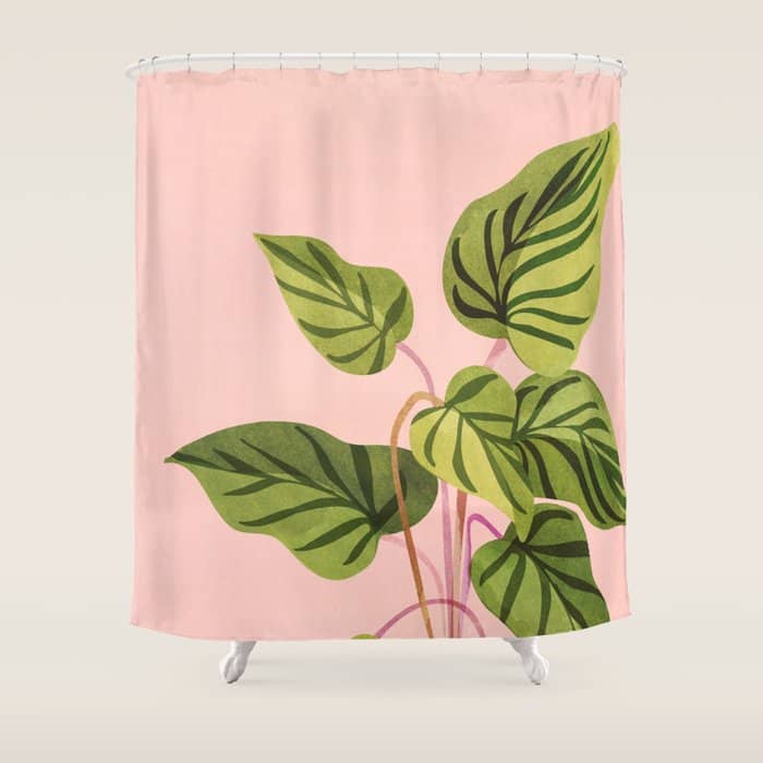 Upstart Pink And Green Houseplant Shower Curtain