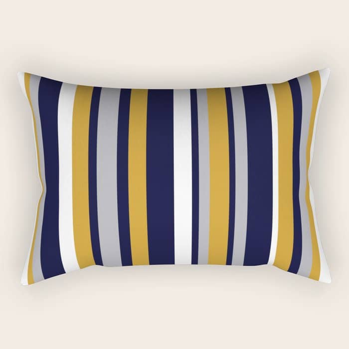 Modern Stripes In Mustard Yellow, Navy Blue, Gray, And White. Minimalist Color Block Rectangular Pillow