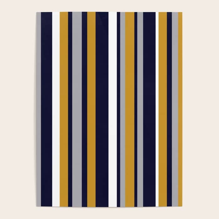 Modern Stripes In Mustard Yellow, Navy Blue, Gray, And White. Minimalist Color Block Poster