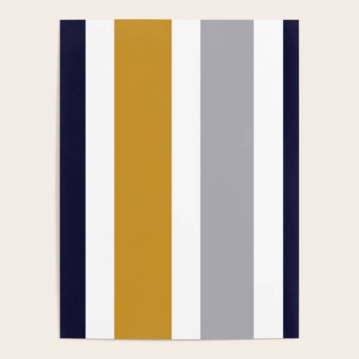 Quattro Stripe Minimalist Broad Stripe Color Block Pattern In Mustard Yellow, Navy Blue, Gray, White Poster