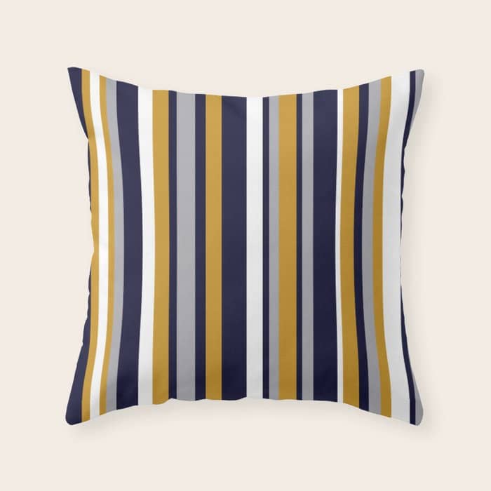 Modern Stripes In Mustard Yellow, Navy Blue, Gray, And White. Minimalist Color Block Throw Pillow