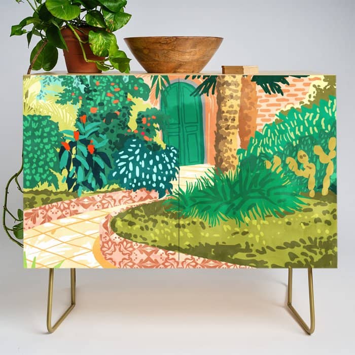 The House With The Green Door, Nature Architecture Painting, Places Stay At Home Tropical Villa Credenza