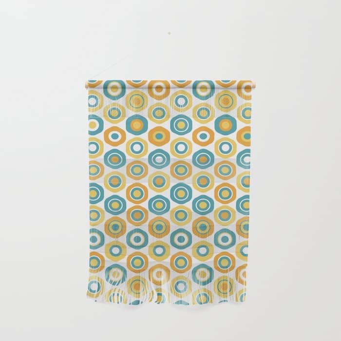 Buttons - Geometric Pattern In Turquoise, Orange, Yellow, And White Wall Hanging