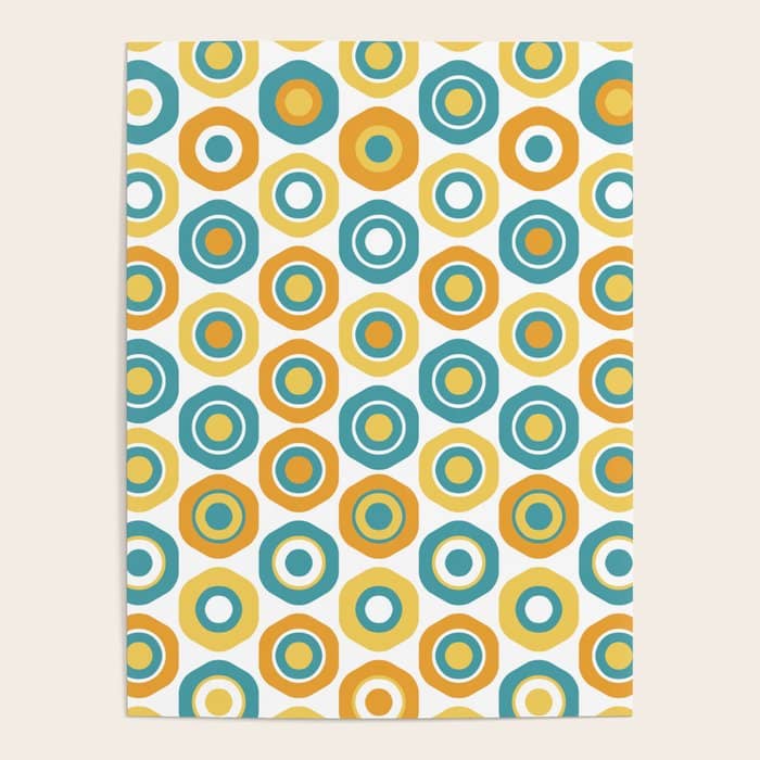 Buttons - Geometric Pattern In Turquoise, Orange, Yellow, And White Poster