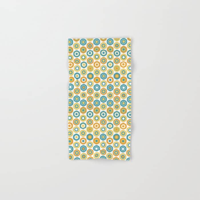 Buttons - Geometric Pattern In Turquoise, Orange, Yellow, And White Bath Towel