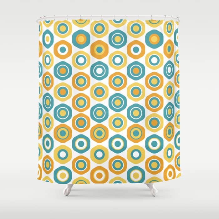 Buttons - Geometric Pattern In Turquoise, Orange, Yellow, And White Shower Curtain