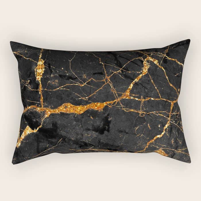 Black Malachite Marble With Gold Veins Rectangular Pillow