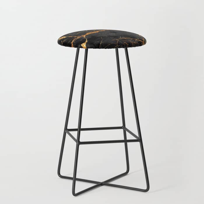 Black Malachite Marble With Gold Veins Stool