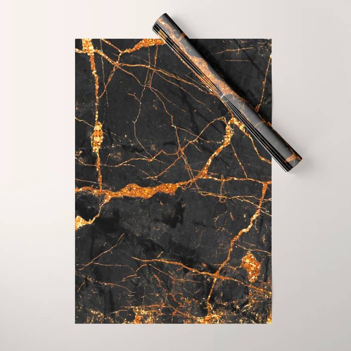 Black Malachite Marble With Gold Veins Wrapping Paper