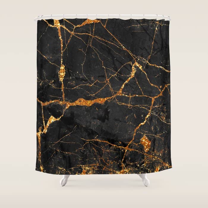 Black Malachite Marble With Gold Veins Shower Curtain