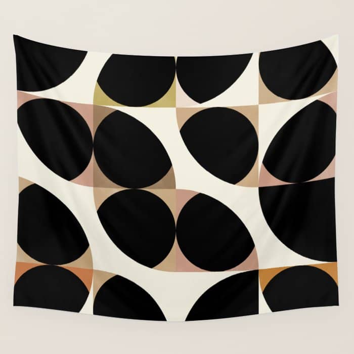 Mid Century Black Geometric Shapes Wall Tapestry