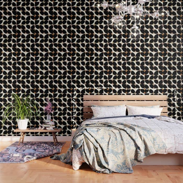 Mid Century Black Geometric Shapes Wallpaper
