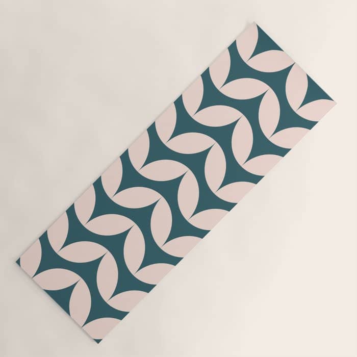 Geometric Leaf Shapes In Teal And Blush Yoga Mat
