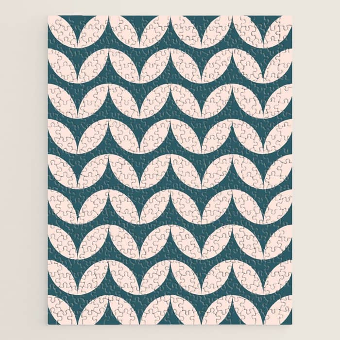 Geometric Leaf Shapes In Teal And Blush Jigsaw Puzzle