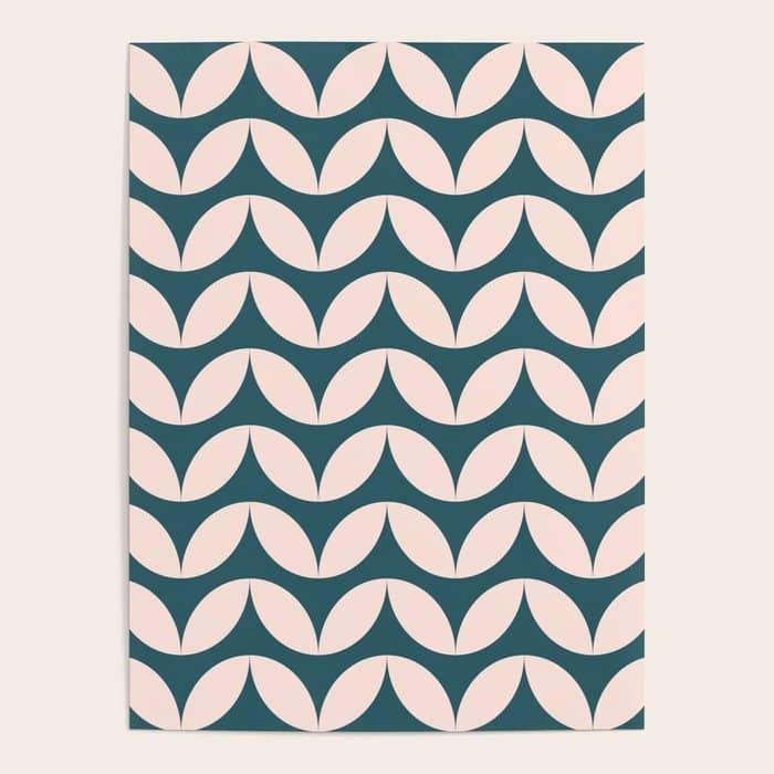 Geometric Leaf Shapes In Teal And Blush Poster