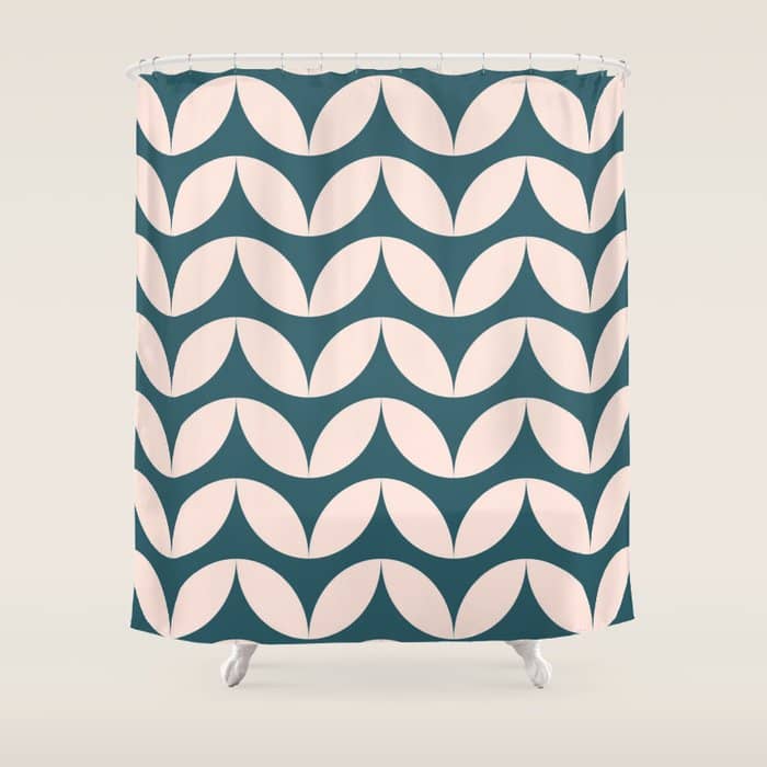 Geometric Leaf Shapes In Teal And Blush Shower Curtain