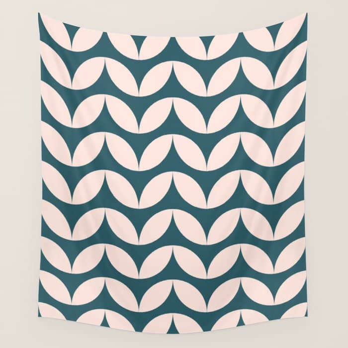 Geometric Leaf Shapes In Teal And Blush Wall Tapestry