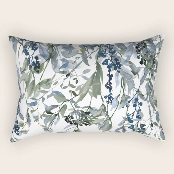 Watercolor Leaves Floral Prints Rectangular Pillow