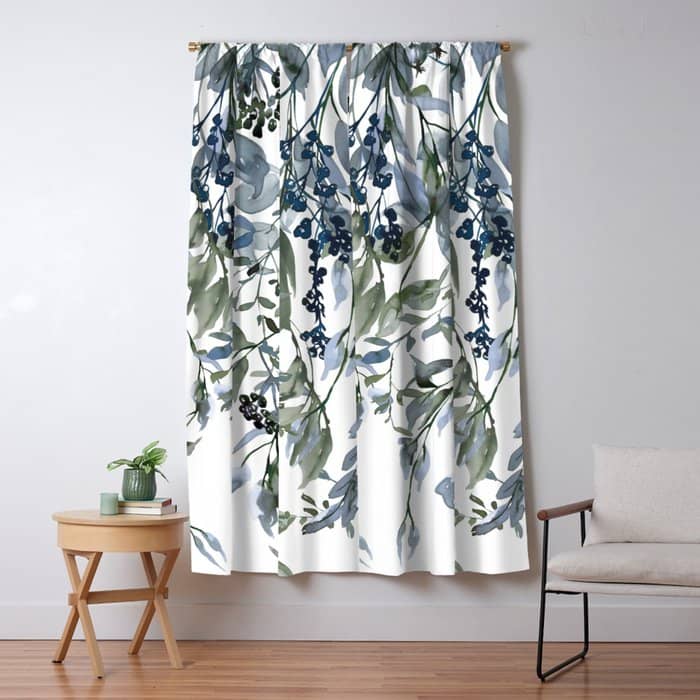 Watercolor Leaves Floral Prints Window Curtain
